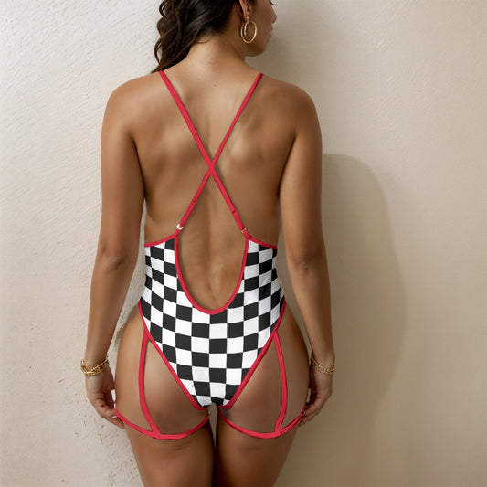 redlined checkerboard garter swimsuit