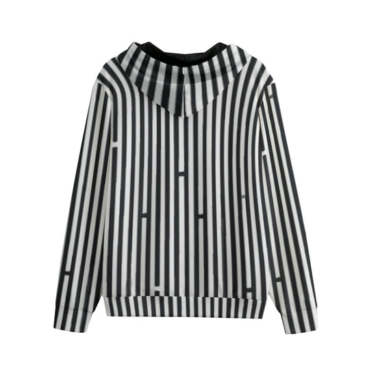 B/W Striped Cotton Zipper Hoodie
