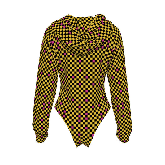 Marigold Checkered Hooded Bodysuit w Sleeves