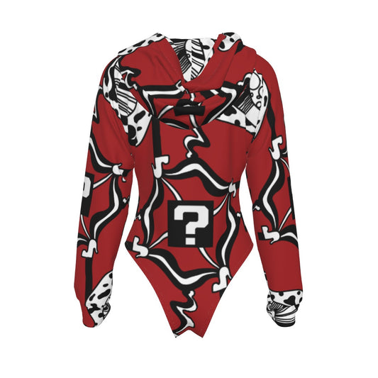 Red Wine TipDrip Hooded Bodysuit w Sleeves