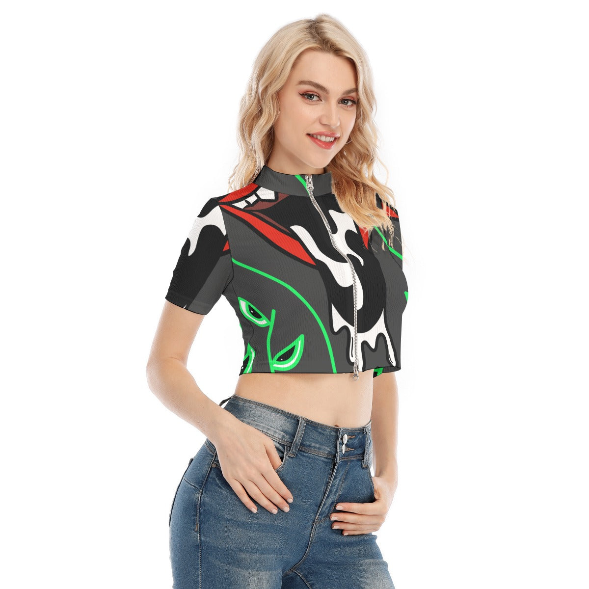 Swalloween Double Zip Crop Top