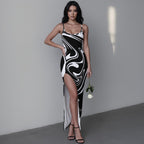 Monoswirl.v1 Long Slit Dress
