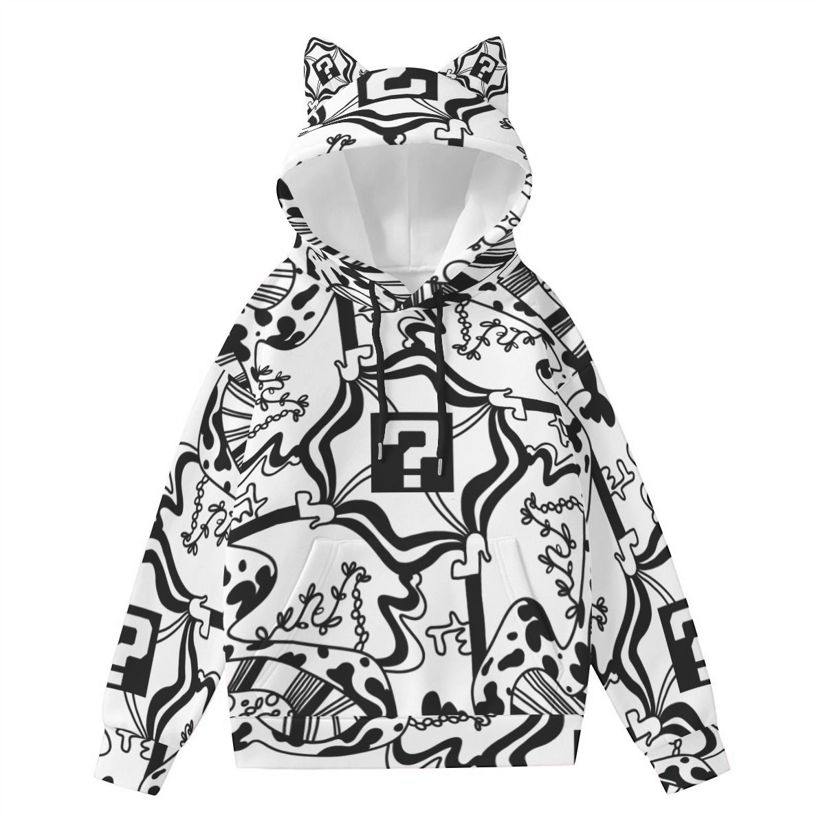 White TipDrip All-Over Print Hoodie With Cat Ears