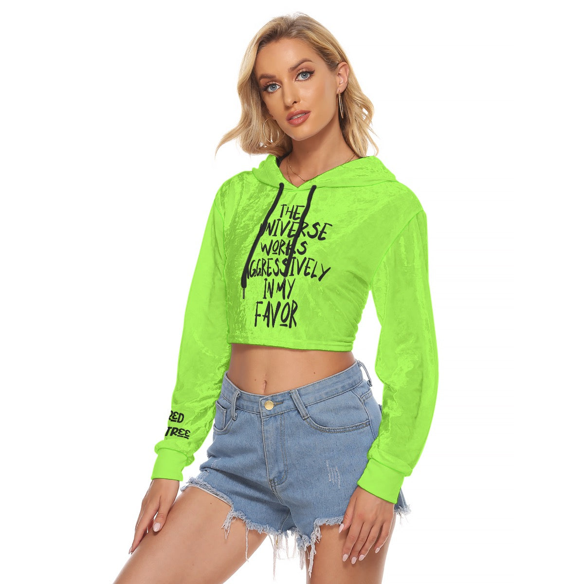Green Universe Velvet Crop Hoodie