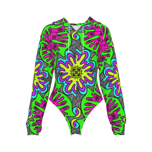 WATERMELTIN Splat Hooded Bodysuit w Sleeves