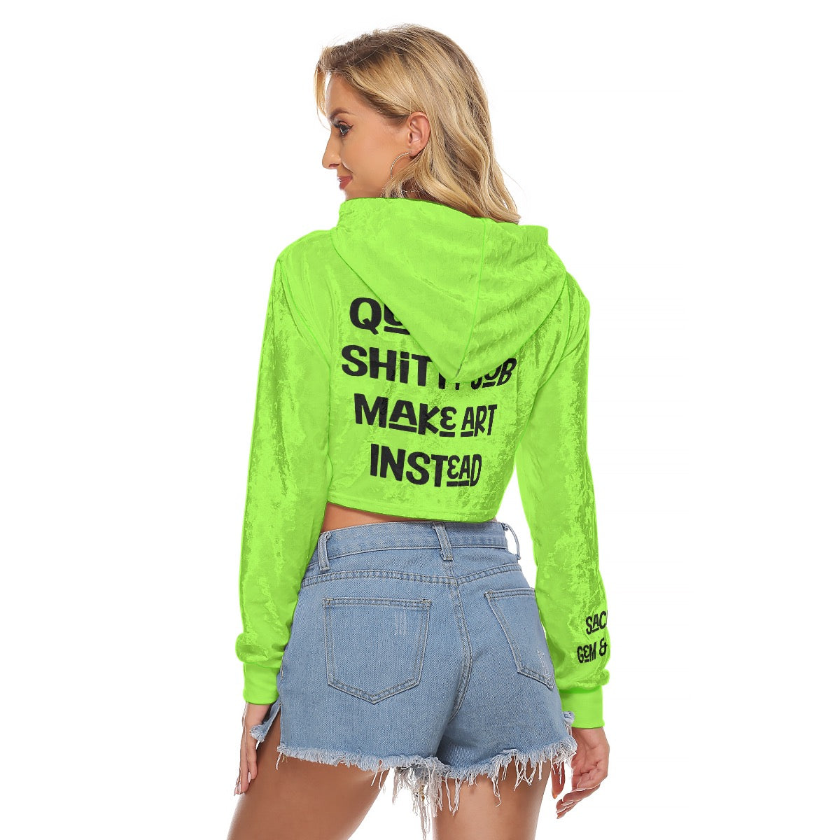 Green Universe Velvet Crop Hoodie