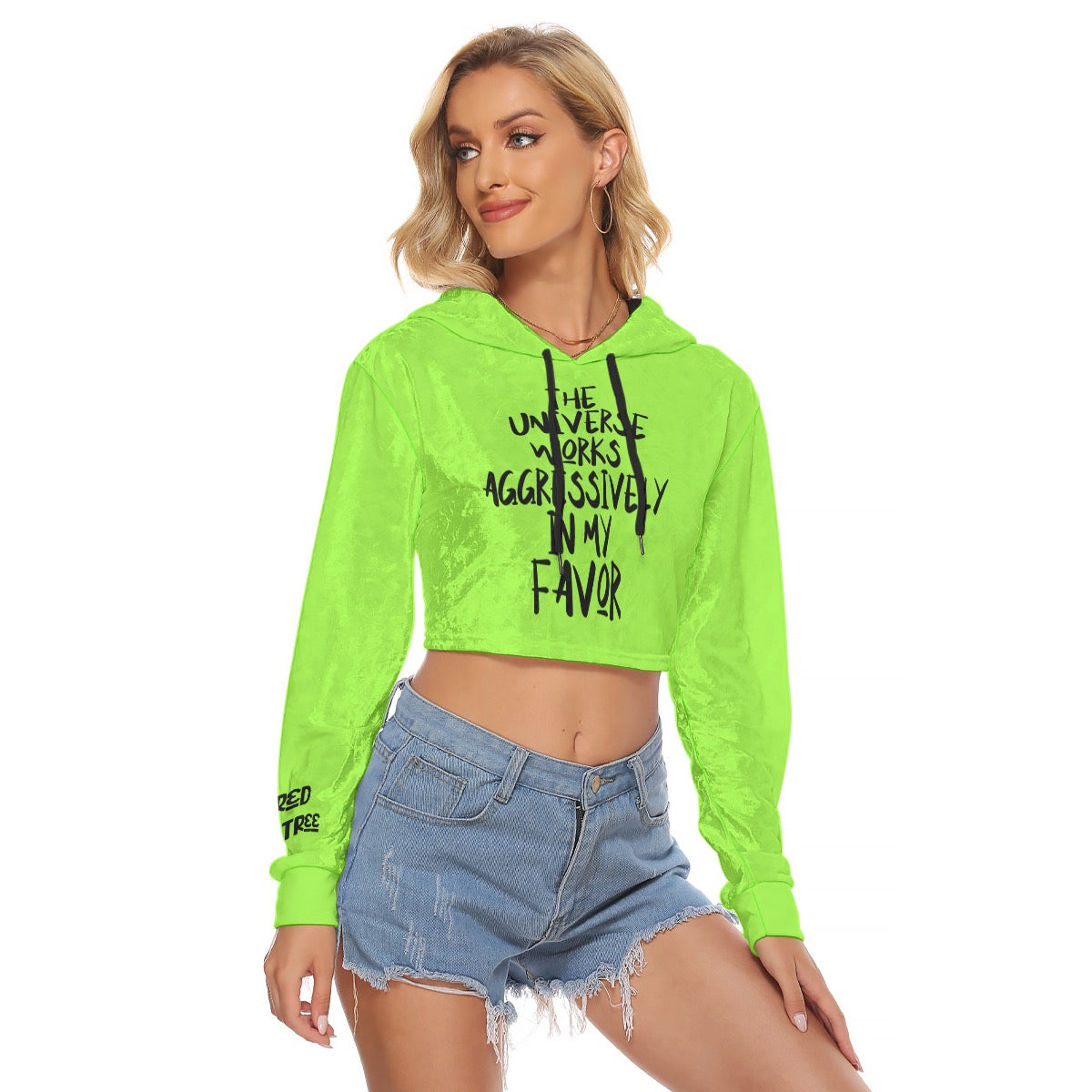 Green Universe Velvet Crop Hoodie