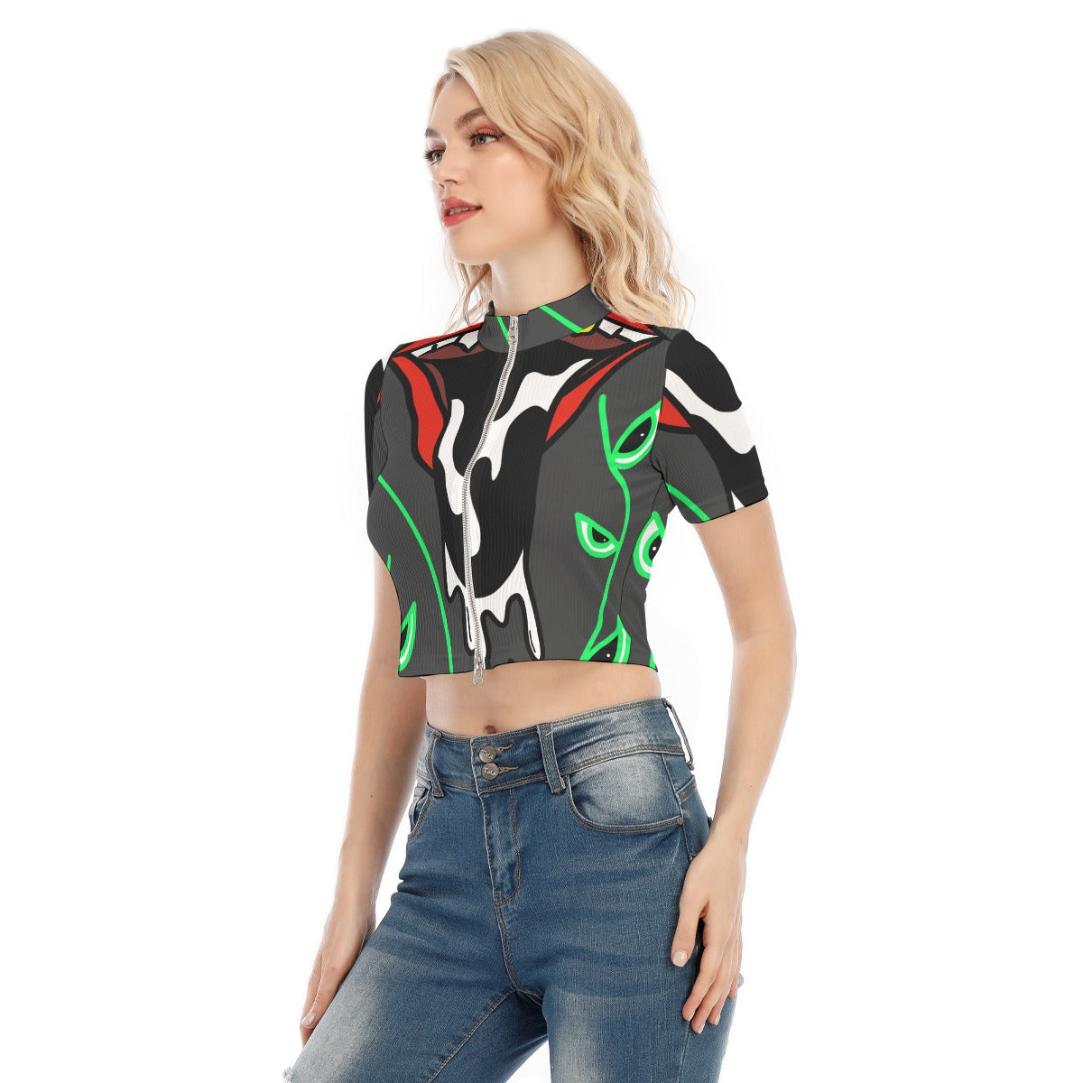 Swalloween Double Zip Crop Top