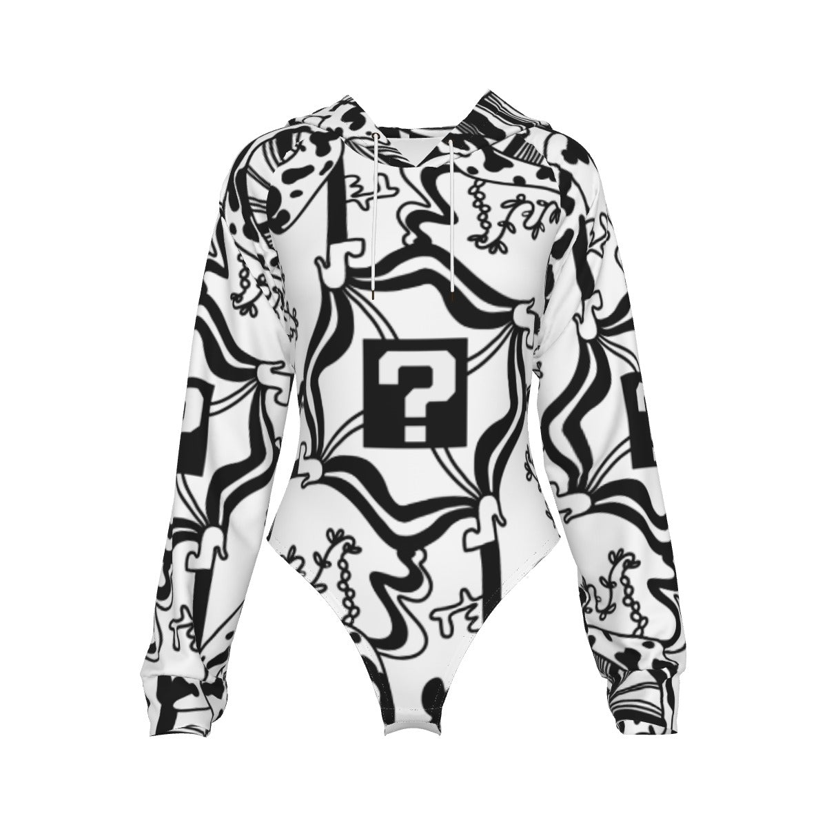 White TipDrip Hooded Bodysuit w Sleeves