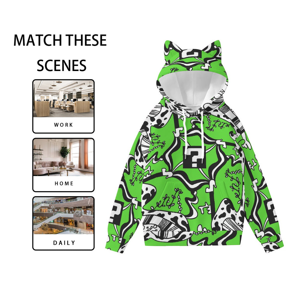 Green TripDrip Hoodie w Cat Ears
