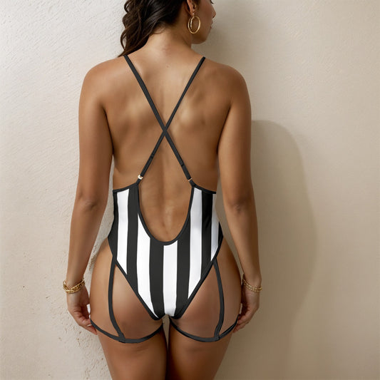 pinstripe garter swimsuit