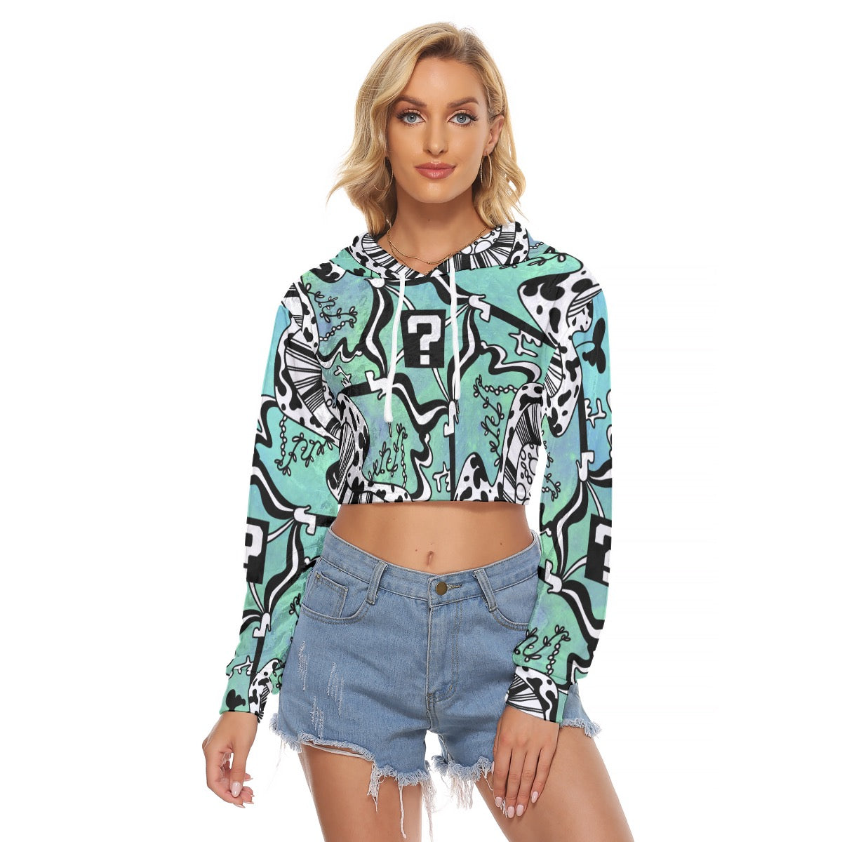 Teal TipDrip Velvet Crop Hoodie
