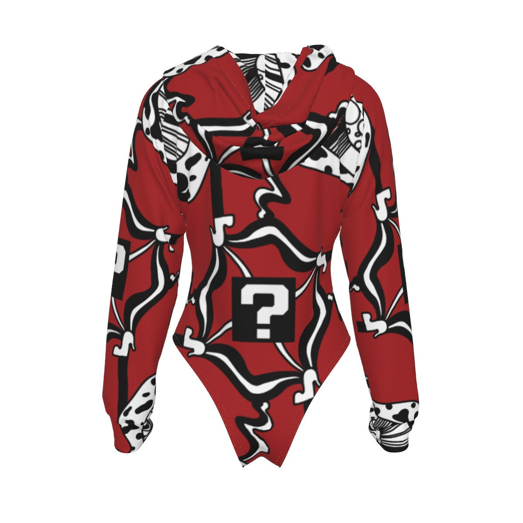 Red Wine TipDrip Hooded Bodysuit w Sleeves