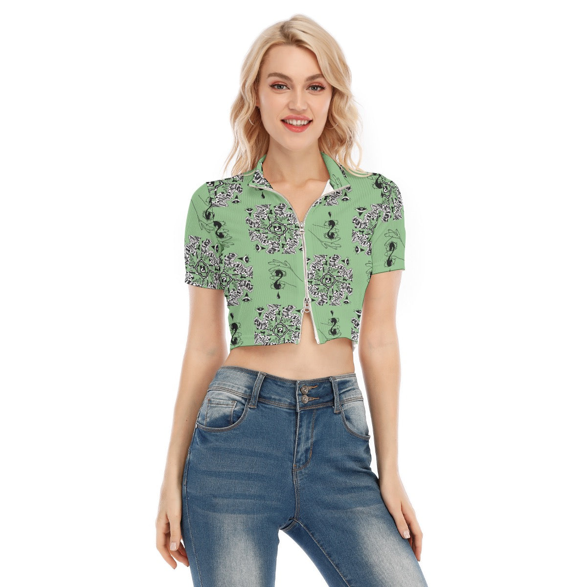 Double Zip Sage Tip Tee