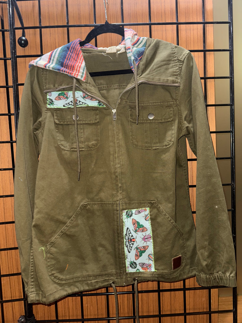 Army Green Hooded Patchwork Jacket