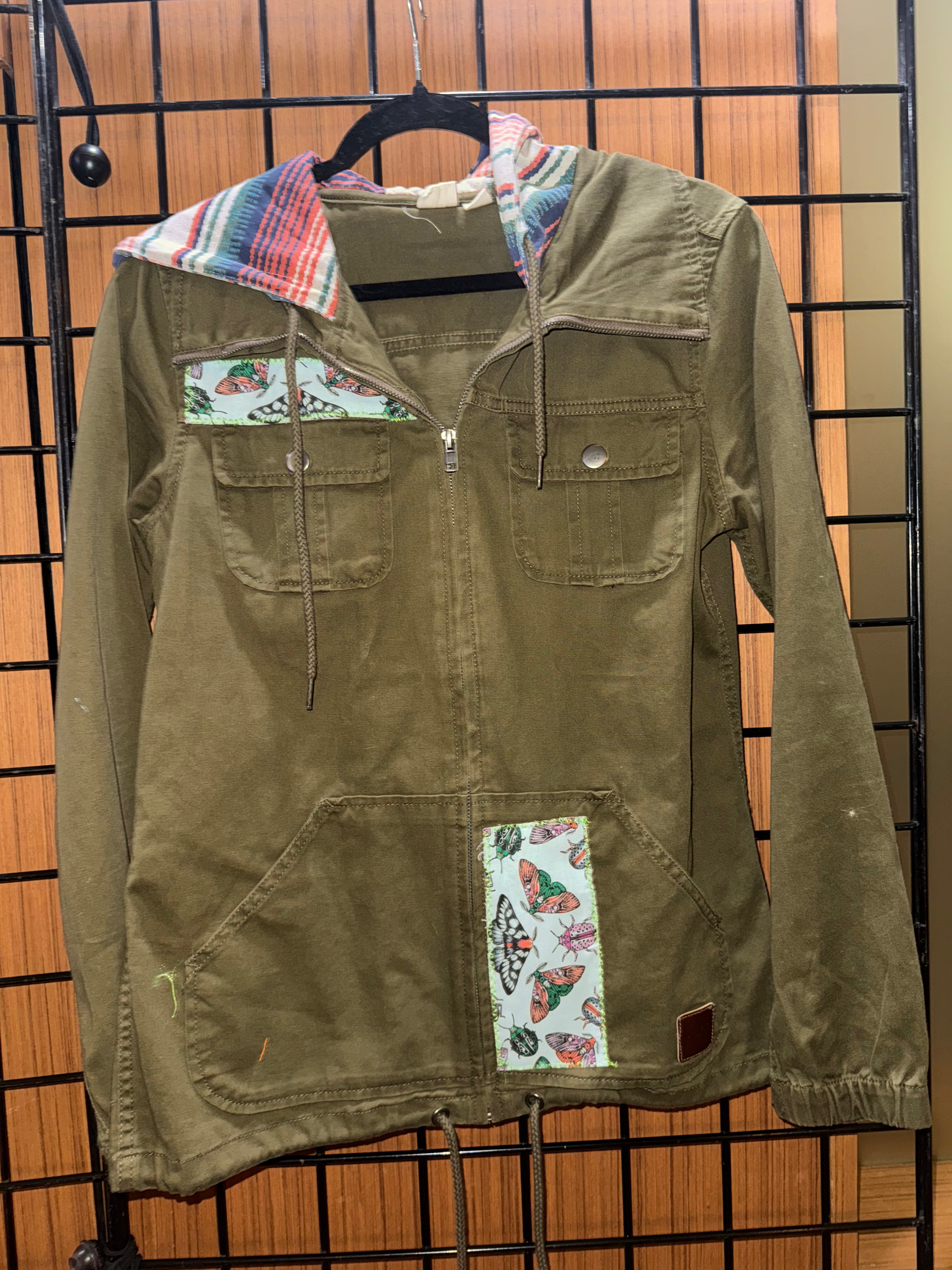 Army Green Hooded Patchwork Jacket