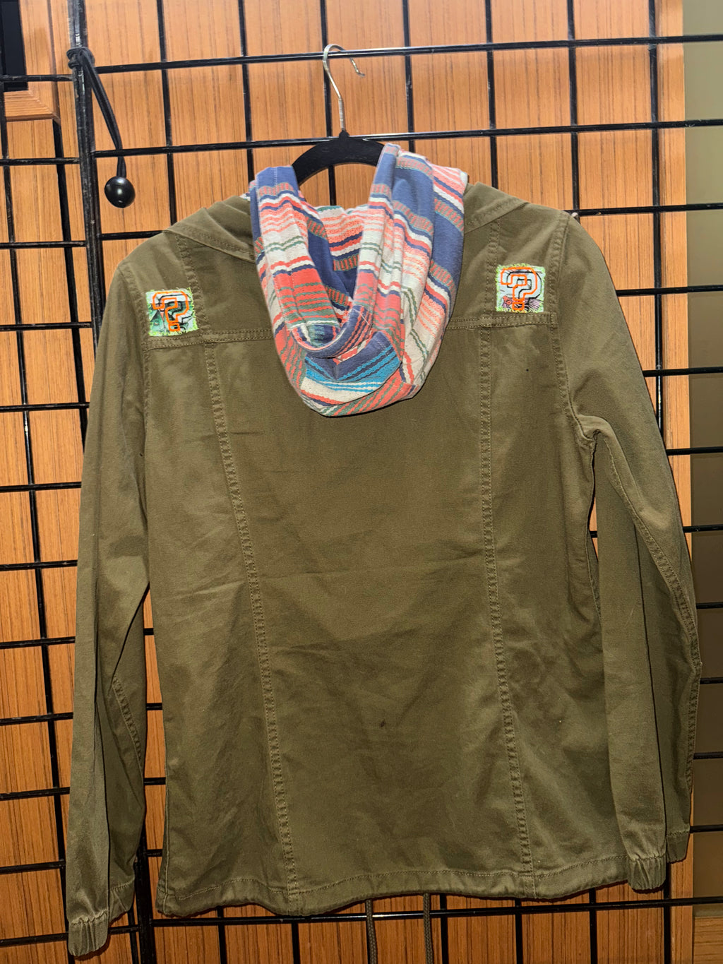 Army Green Hooded Patchwork Jacket