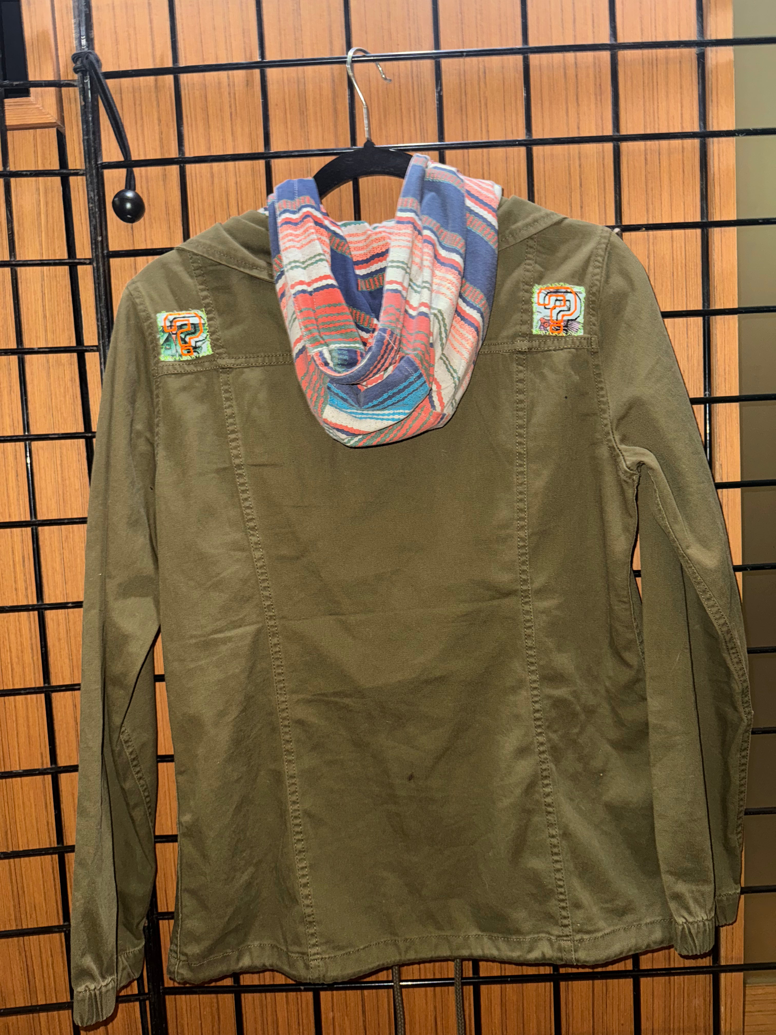 Army Green Hooded Patchwork Jacket