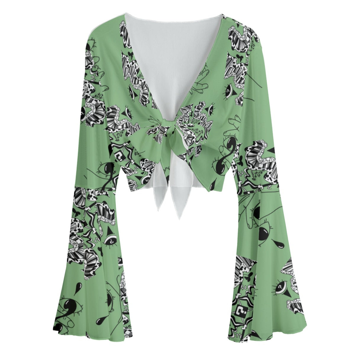 Sage Mesh Bell Sleeve Top